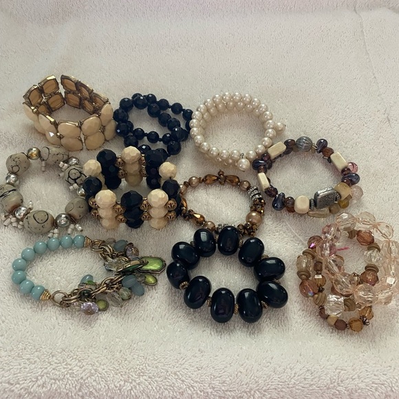 Elegant Bold & Beautiful 10 Pc Collection of Multicolored Stretch Bracelets - Picture 1 of 15